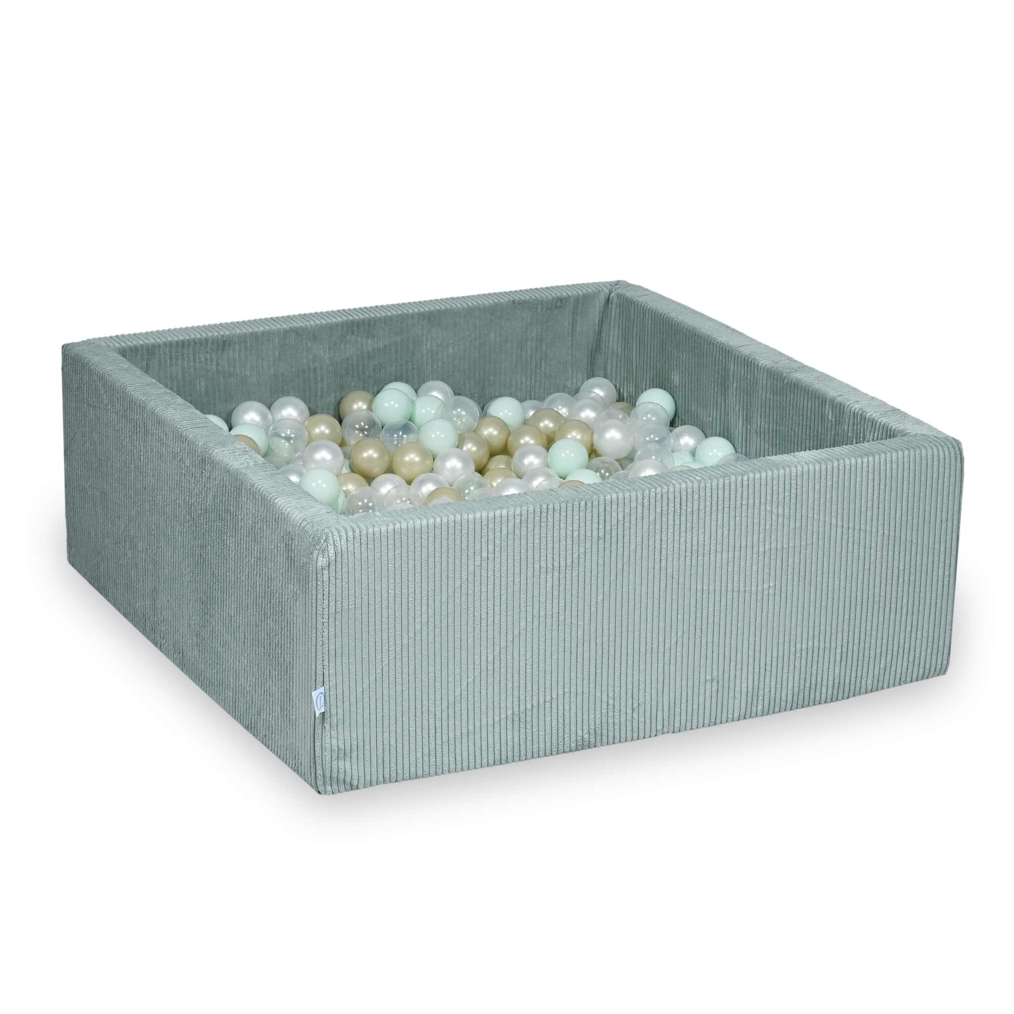 Piscine à balles carrée 110x110x40 cm en velours côtelé Menthe claire, 600 balles