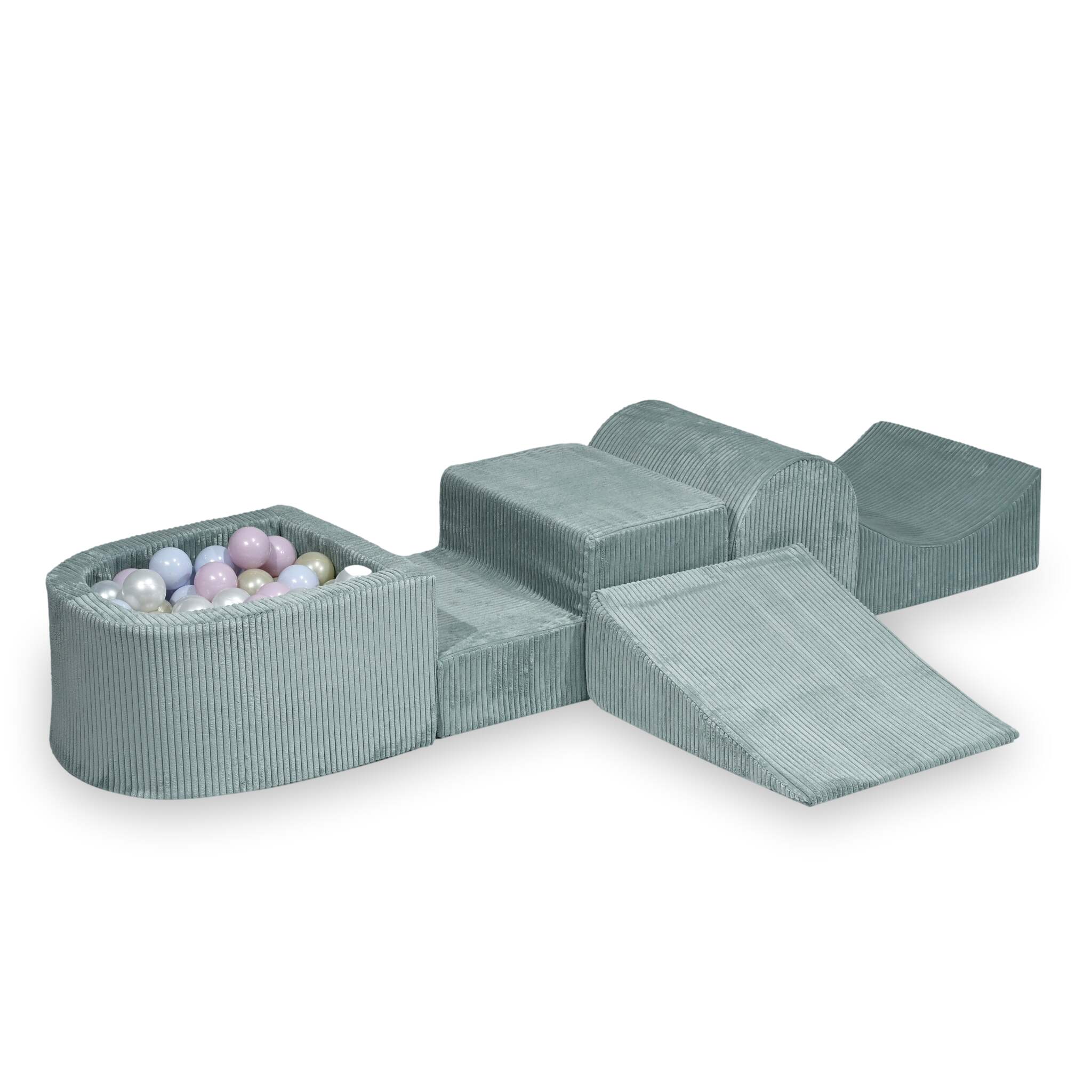 Foam playground  with hill and micro corduroy light mint pool + 100 balls