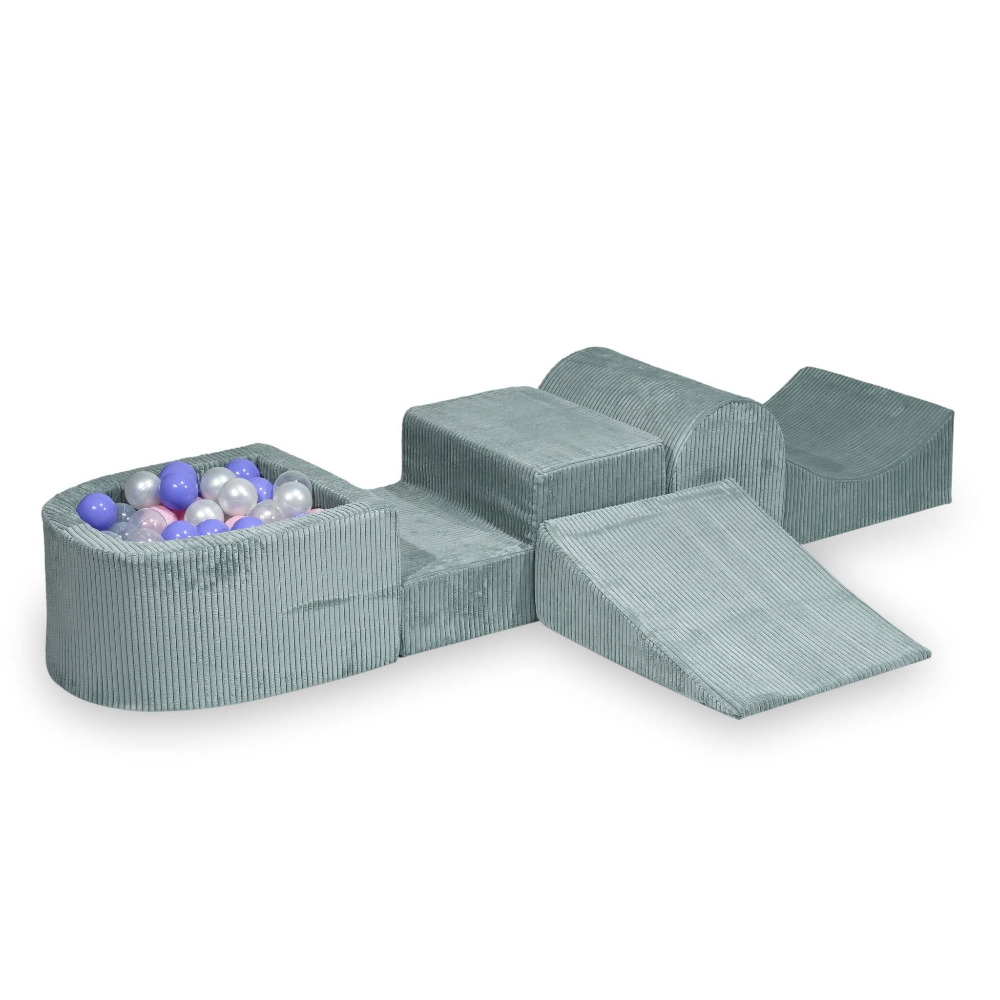 Foam playground  with hill and micro corduroy light mint pool + 100 balls
