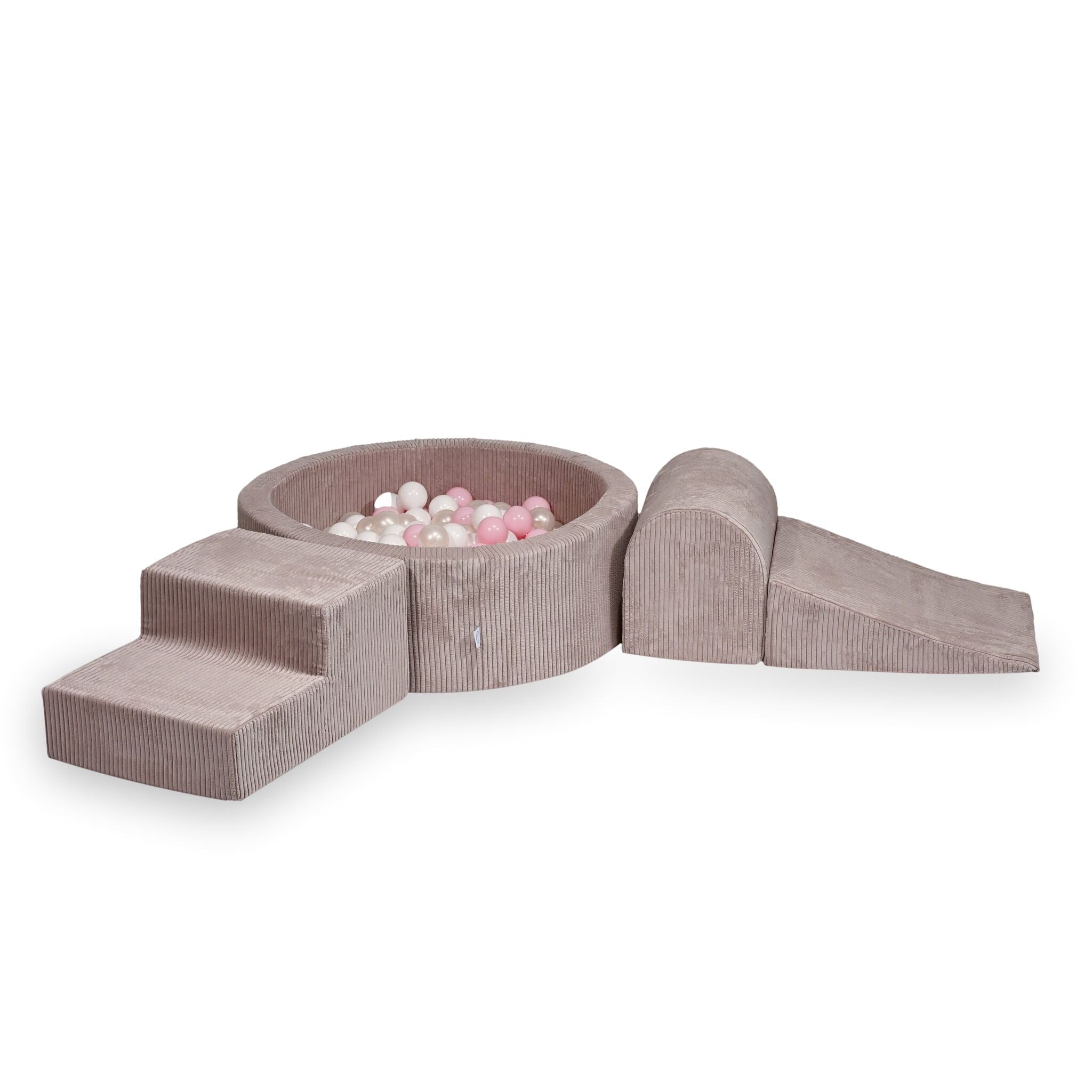 Schaumstoff-Spielplatz mit rundem Bällebad 90x30 Hellrosa Cord + 200 Bälle
