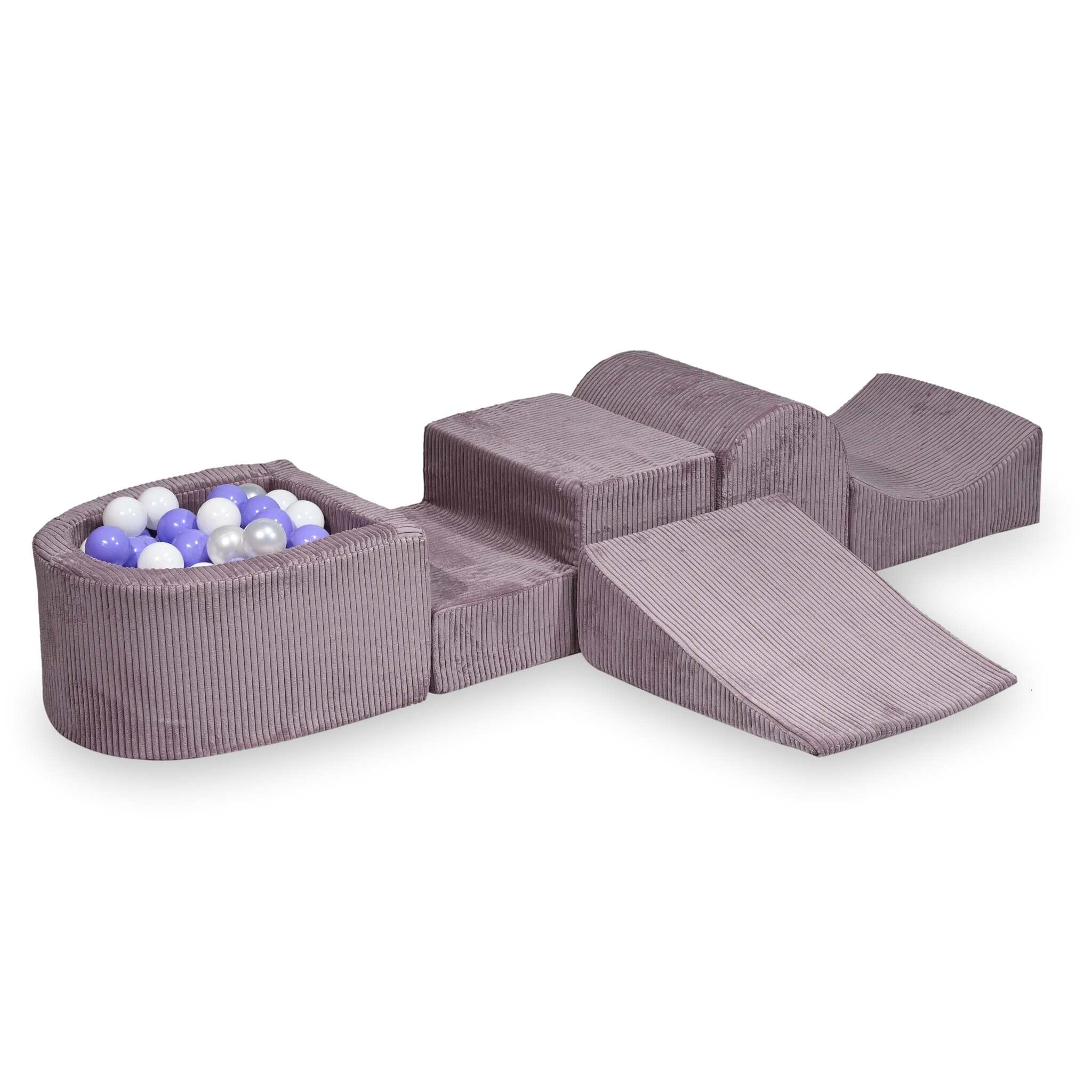 Schaumstoff-Spielplatz mit Hügel und Micro-Cord-Lavendel-Bällebad + 100 Bälle