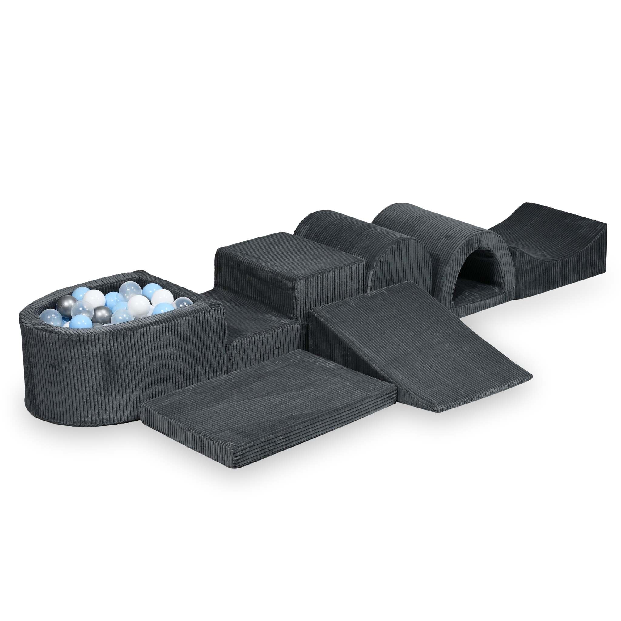 Largest foam play area with graphite micro corduroy ball pit + 100 balls