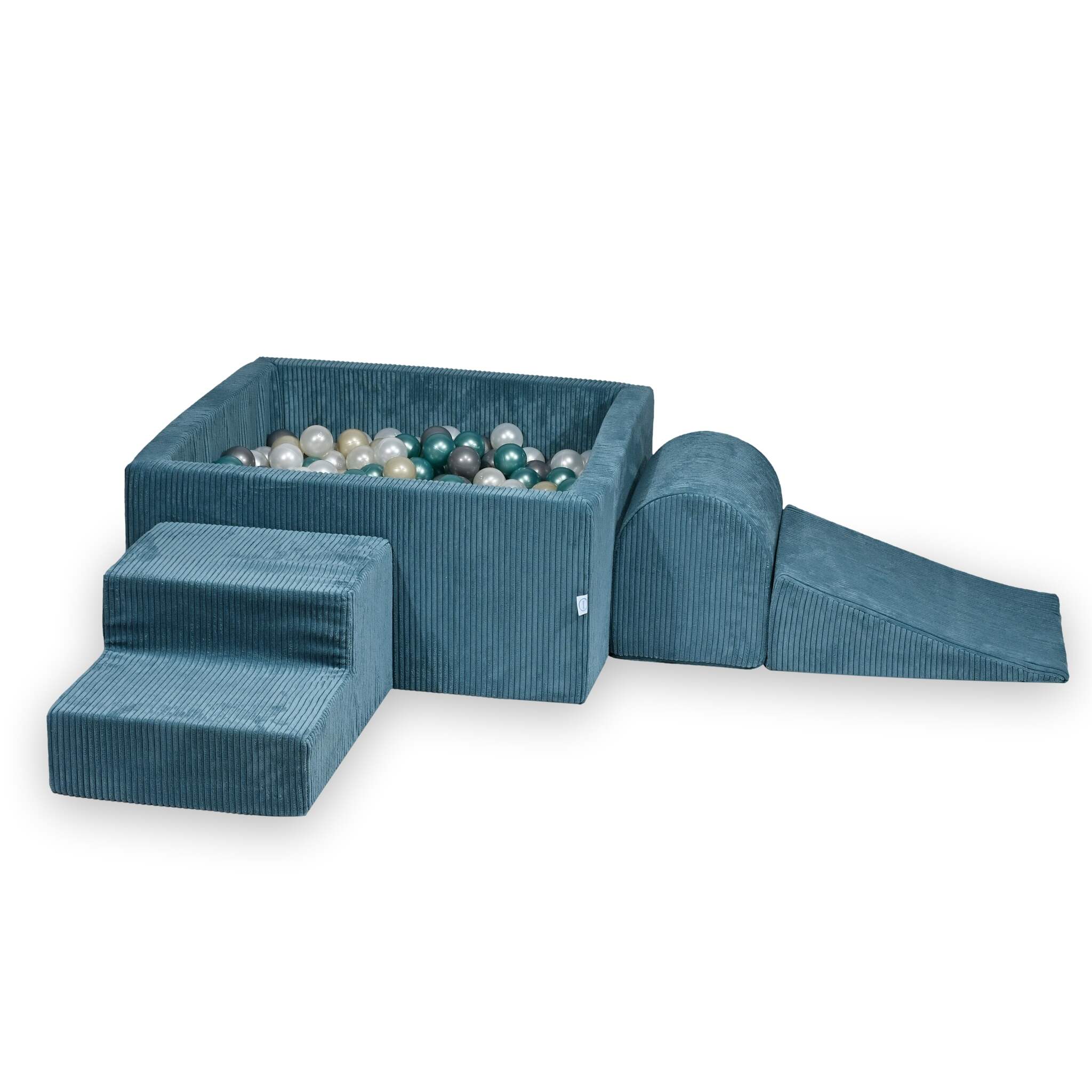 Schaumstoff-Spielplatz mit quadratischem Bällebad, Kinderspielset 90x90x40 Kordelstoff blau + 400 Bälle