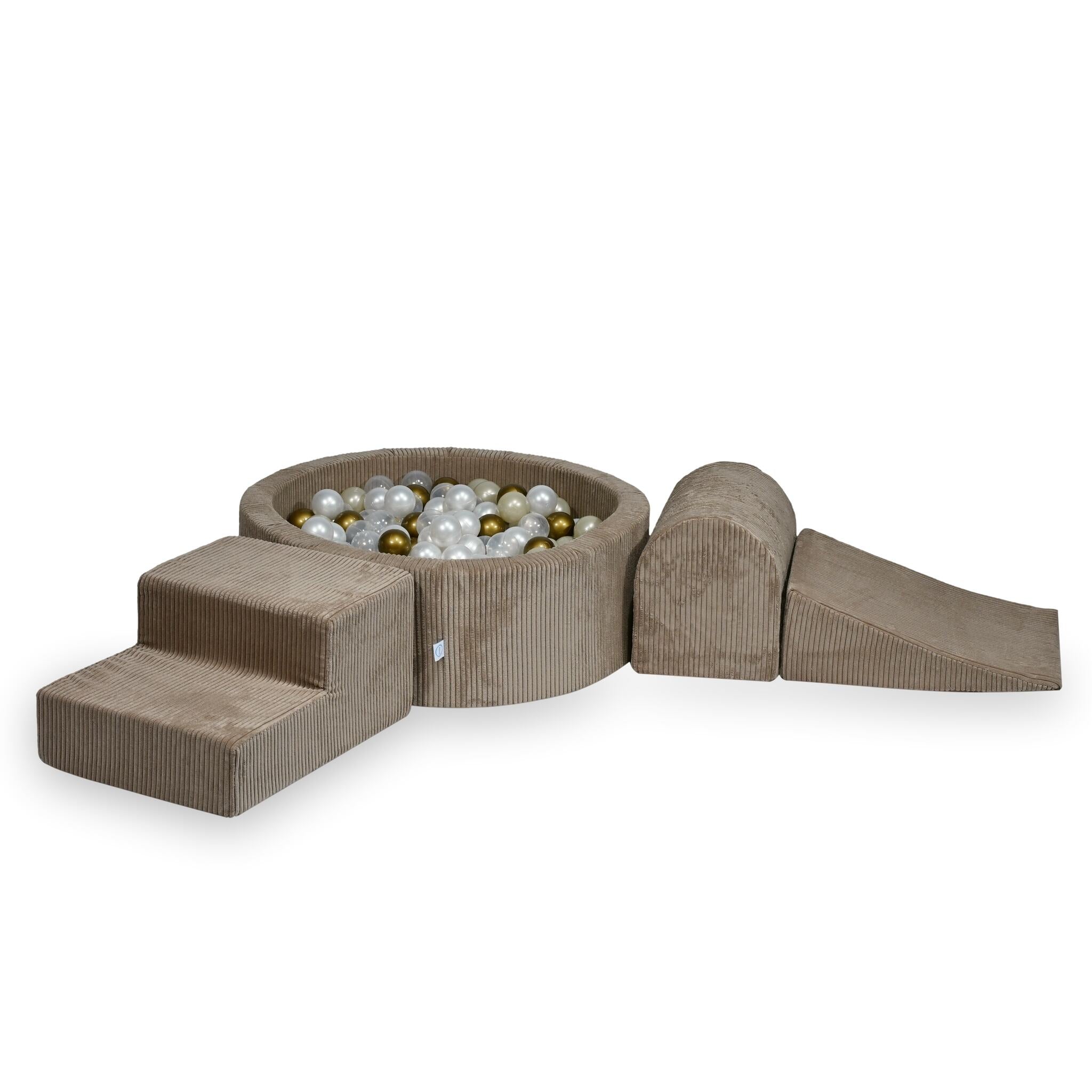 Foam playground with round pool 90x30 corduroy toffee +200 balls