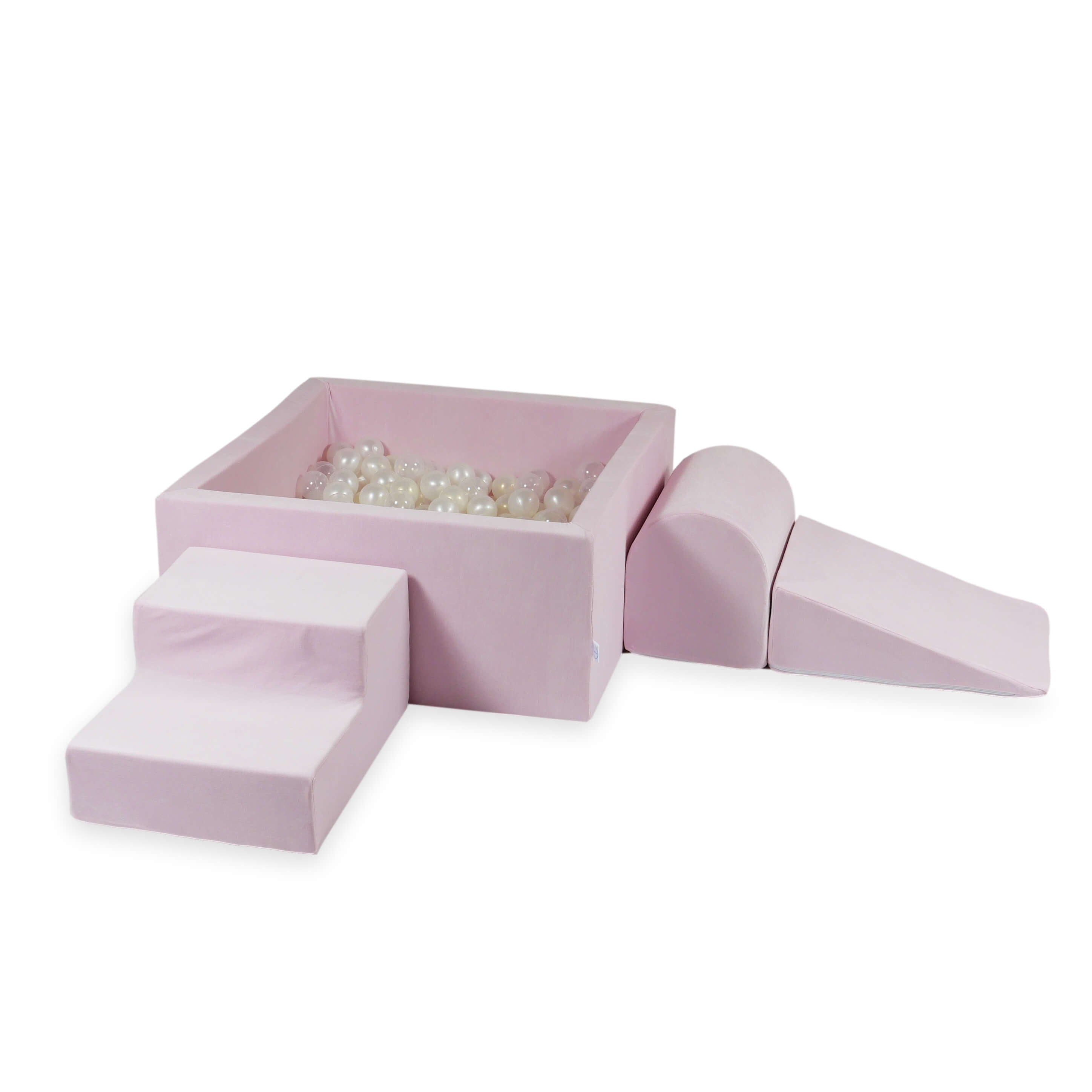 Schaumstoff-Spielbereich mit quadratischem Bällebad, Kinderspielset 90x90x40 cm, samtweiches Hellrosa + 400 Bälle