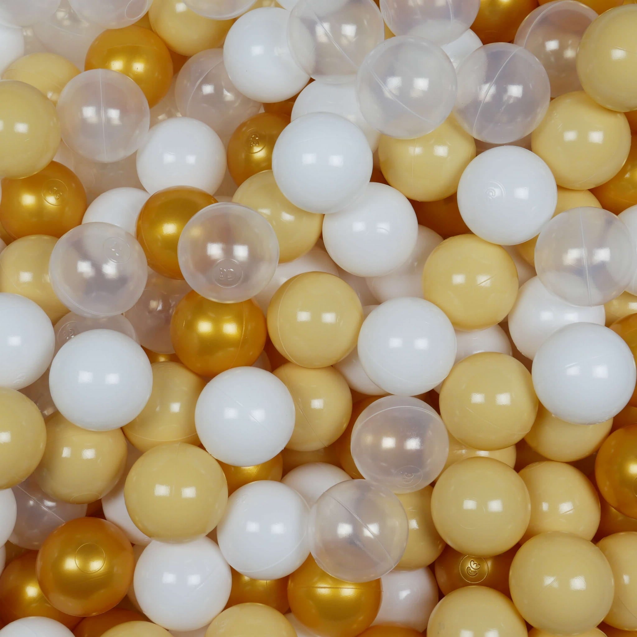 Spielbälle mit 7 cm Durchmesser, 150 Stück, weiß, transparent, gold, beige