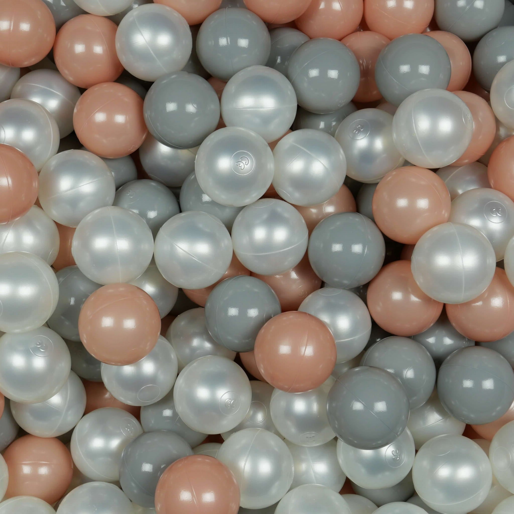 200 Spielbälle mit 7 cm Durchmesser in Perlmutt, Grau und Roségold