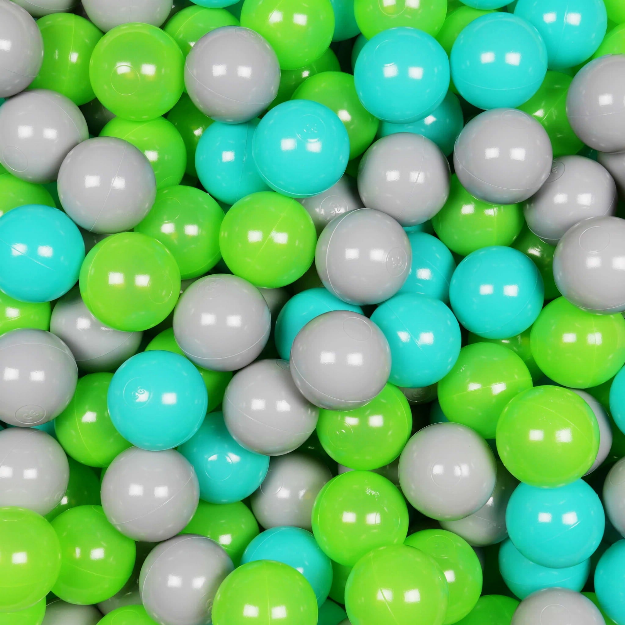 300 Spielbälle mit 7 cm Durchmesser in Grau, Türkis und Celadon